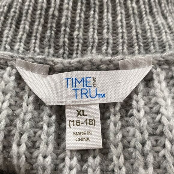 Time and Tru Chunky Polo Sweater Grey Sz XL (16-18) - Picture 7 of 10